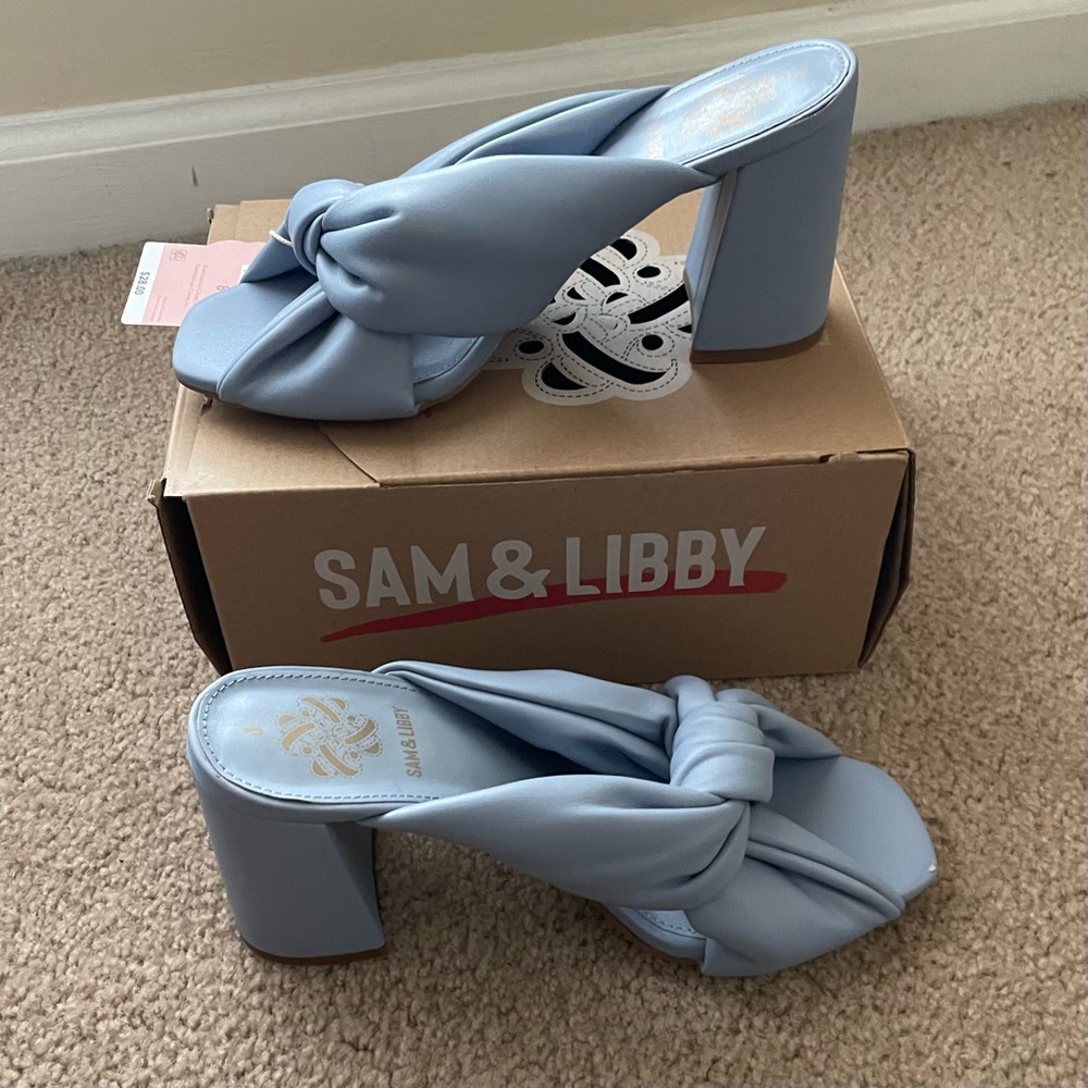 Sam and Libby Blue mule heels